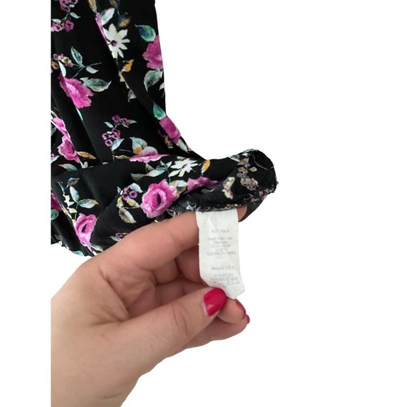 Bobeau Blouse Top Women's Size L Black Floral Off The Shoulder Neck Long Sleeve - Picture 3 of 5